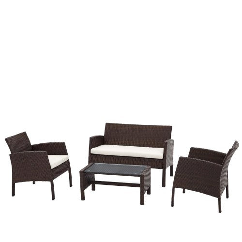 4 PCS Patio Furniture Set, Outdoor Rattan Wicker Conversation Set with Coffee Table, 2-Seater Sofa, 2 Arm Chairs for Home, Yard, Backyard 4 PCS Patio Furniture Set, Outdoor Rattan Wicker Conversation Set with Coffee Table, 2-Seater Sofa, 2 Arm Chairs for Home, Yard, Backyard